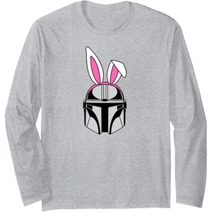 Amazon Essentials The Mandalorian Helmet Spring Easter Bunny Ears Long Sleeve T-Shirt(Heather Grey)