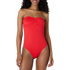 Amazon Essentials Women’s Bandeau One Piece Swimsuit(Bright Poppy Red)