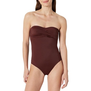 Amazon Essentials Women’s Bandeau One Piece Swimsuit(Deep Brown)