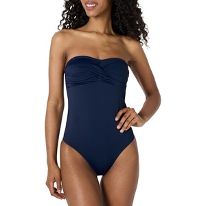 Amazon Essentials Women’s Bandeau One Piece Swimsuit(Navy)