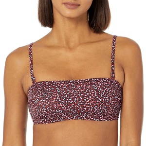 Amazon Essentials Women’s Bandeau Swim Top with Removable Straps, Mesh Liner, Hook Fastener(Brick Red Leopard)