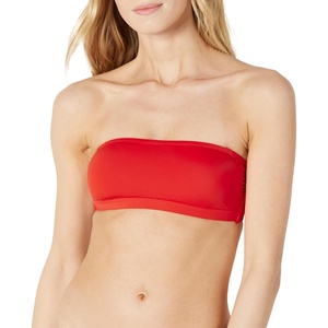 Amazon Essentials Women’s Bandeau Swim Top with Removable Straps, Mesh Liner, Hook Fastener(Bright Poppy Red)