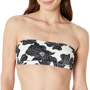 Amazon Essentials Women’s Bandeau Swim Top with Removable Straps, Mesh Liner, Hook Fastener(Cream Black Floral)