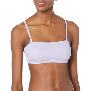 Amazon Essentials Women’s Bandeau Swim Top with Removable Straps, Mesh Liner, Hook Fastener(Lavender)
