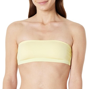 Amazon Essentials Women’s Bandeau Swim Top with Removable Straps, Mesh Liner, Hook Fastener(Light Yellow)
