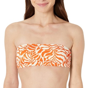 Amazon Essentials Women’s Bandeau Swim Top with Removable Straps, Mesh Liner, Hook Fastener(Rust Orange Abstract Palms)