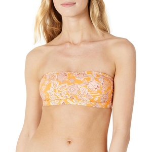 Amazon Essentials Women’s Bandeau Swim Top with Removable Straps, Mesh Liner, Hook Fastener(Yellow Multi Folk Floral)