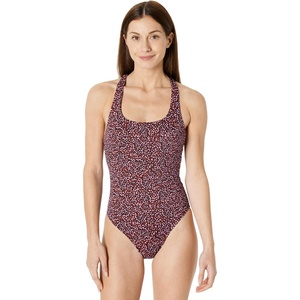 Amazon Essentials Women’s Criss-Cross Back One-Piece Swimsuit, Slim Fit(Brick Red Lilac Leopard)