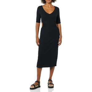 Amazon Essentials Women’s Fine Rib V Neck Side Cut-Out Midi Dress (Previously Daily Ritual)(Black)