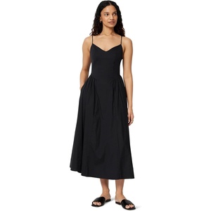 Amazon Essentials Women’s Fit & Flare Thin Strap Cotton Poplin Midi Dress(Black)