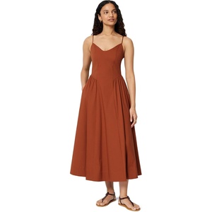 Amazon Essentials Women’s Fit & Flare Thin Strap Cotton Poplin Midi Dress(Brick Red)