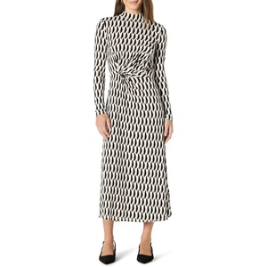 Amazon Essentials Women’s Fit and Flare Jersey Long-Sleeved Maxi Dress(Ivory Washed Bronze Geo)