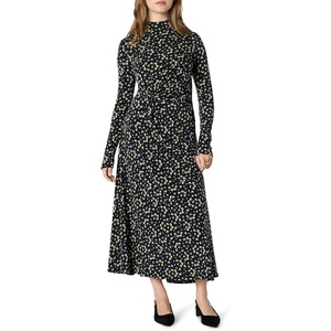 Amazon Essentials Women’s Fit and Flare Jersey Long-Sleeved Maxi Dress(Navy Cream Petals)