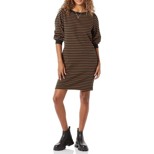 Amazon Essentials Women’s Fleece Blouson Sleeve Boatneck Sweatshirt Dress (Available in Plus Size)(Black Camel Stripe)