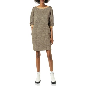 Amazon Essentials Women’s Fleece Blouson Sleeve Boatneck Sweatshirt Dress (Available in Plus Size)(Camel Cheetah)