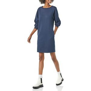 Amazon Essentials Women’s Fleece Blouson Sleeve Boatneck Sweatshirt Dress (Available in Plus Size)(Navy)
