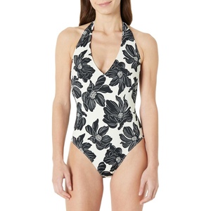 Amazon Essentials Women’s Halter One Piece Swimsuit(Cream Black Floral)