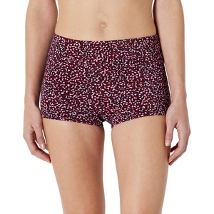 Amazon Essentials Women’s High Rise Boy Short Swim Bikini Bottom(Brick Red Lilac Leopard)