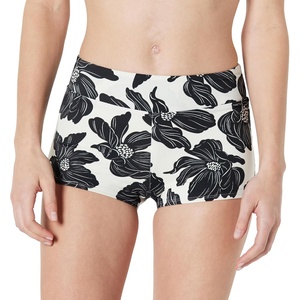 Amazon Essentials Women’s High Rise Boy Short Swim Bikini Bottom(Cream Black Floral)