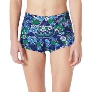 Amazon Essentials Women’s High Rise Boy Short Swim Bikini Bottom(Deep Blue Paisley)