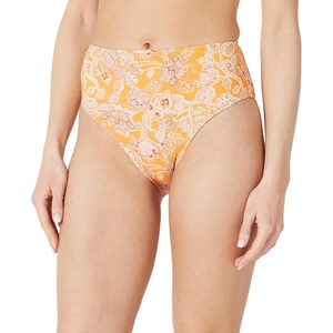 Amazon Essentials Women’s High Waist High Leg Bikini Bottom(Yellow Multi Folk Floral)