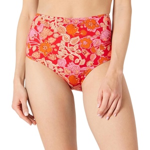 Amazon Essentials Women’s High Waist Swim Bottom (Available in Plus Size)(Bright Red Multi Folk Floral)
