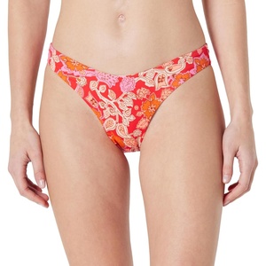 Amazon Essentials Women’s High-Rise High-Leg Swim Bikini Bottom(Bright Poppy Red Folk Floral)