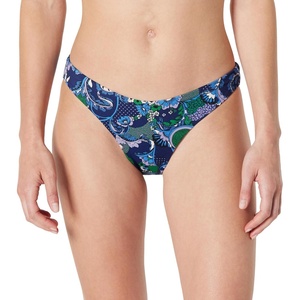 Amazon Essentials Women’s High-Rise High-Leg Swim Bikini Bottom(Deep Blue Paisley)