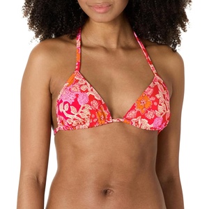 Amazon Essentials Women’s Light Support Triangle Bikini Top with Removable Cups(Bright Red Multi Folk Floral)