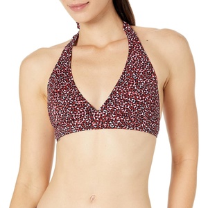 Amazon Essentials Women’s Light-Support Padded Tie Halter Bikini Swimsuit Top (Available in Plus Size)(Brick Red Leopard)
