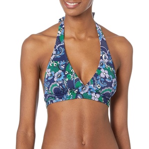 Amazon Essentials Women’s Light-Support Padded Tie Halter Bikini Swimsuit Top (Available in Plus Size)(Deep Blue Paisley)