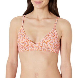 Amazon Essentials Women’s Light-Support Triangle Bikini Swimsuit Top with Adjustable Straps(Pale Peach Micro Floral)