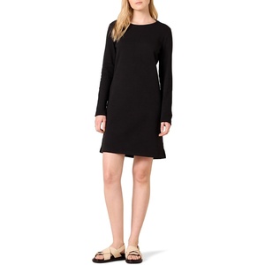 Amazon Essentials Women’s Long Sleeve Crewneck Fleece Above-The-Knee Dress with Ribbed Detail(Black)