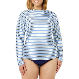 Amazon Essentials Women’s Long Sleeve Rash Guard(Blue Horizontal Stripe)