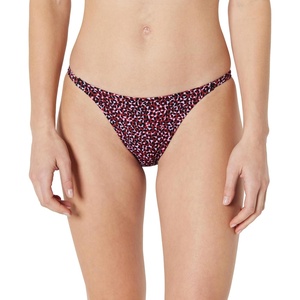 Amazon Essentials Women’s Low Rise No-tie String Swim Bikini Bottom(Brick Red Lilac Leopard)
