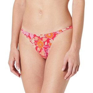 Amazon Essentials Women’s Low Rise No-tie String Swim Bikini Bottom(Bright Poppy Red Folk Floral)