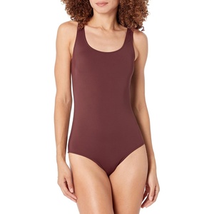 Amazon Essentials Women’s One-Piece Scoop Neck Coverage Swimsuit (Available in Plus Size)(Deep Brown)