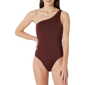 Amazon Essentials Women’s One-Shoulder One-Piece Swimsuit(Deep Brown)