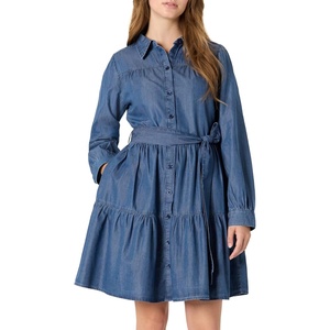 Amazon Essentials Women’s Regular-Fit Denim Chambray Long-Sleeve Dress(Classic Medium Wash)