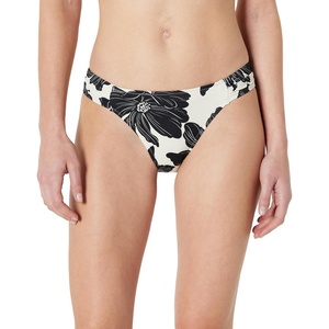 Amazon Essentials Women’s Ruched Side Tab Full Coverage Bikini Swimsuit Bottom(Cream Black Floral)