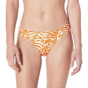 Amazon Essentials Women’s Ruched Side Tab Full Coverage Bikini Swimsuit Bottom(Rust Orange Abstract Palms)