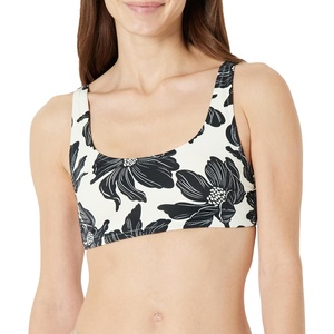 Amazon Essentials Women’s Scoop Neck Swim Crop Top(Cream Black Floral)