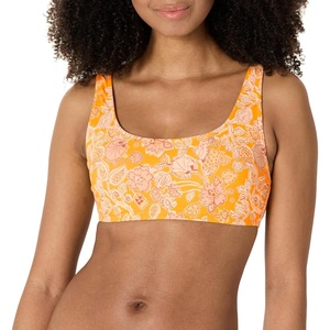 Amazon Essentials Women’s Scoop Neck Swim Crop Top(Yellow Multi Folk Floral)