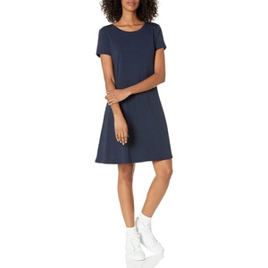 Amazon Essentials Women’s Short-Sleeve Scoopneck Swing Dress(Navy)