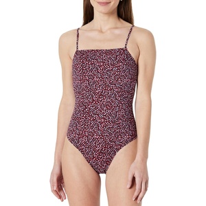 Amazon Essentials Women’s Squareneck One-Piece Swimsuit(Brick Red Lilac Leopard)