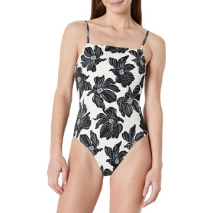 Amazon Essentials Women’s Squareneck One-Piece Swimsuit(Cream Black Floral)
