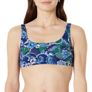 Amazon Essentials Women’s Squareneck Swim Bikini Top(Deep Blue Paisley)