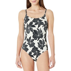 Amazon Essentials Women’s Thin Strap One-Piece Swimsuit with Adjustable Straps(Cream Black Floral)