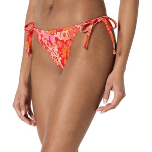 Amazon Essentials Women’s Tie Side Bikini Bottom(Bright Red Multi Folk Floral)