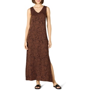 Amazon Essentials Women’s V-Neck Maxi Dress with Side-Slits, Jersey(Dark Toffee Brown  Small Ikat Animal)